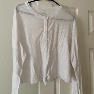 Aerie Cropped Knotted White Top